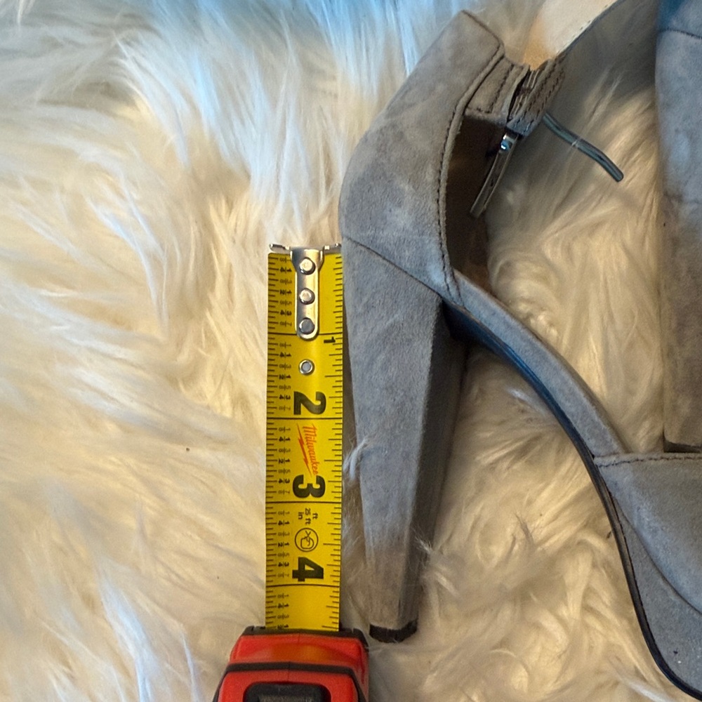 Michael Kors Gray Suede Crisscross Peep-Toe Ankle Strap Heels - Picture 3 of 5